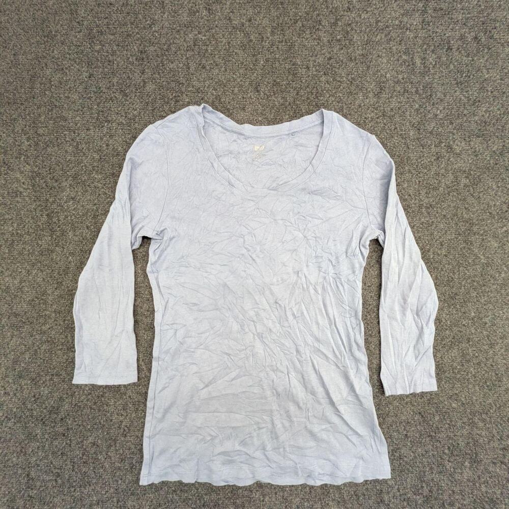 Uniqlo Top Womens M Light Blue 3/4 Sleeve Scoop Neck Relaxed Fit Pullover Tee